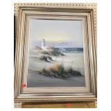 Lighthouse by Seashore Framed