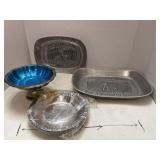 Bread trays (pewter?). Wm. Rogers footed bowl w/