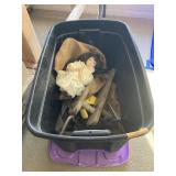 Tote w/lid w/vntg. Tools and praying doll