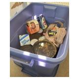 Tote w/Lid Vntg. Racing Oil Filters, Oil Cans