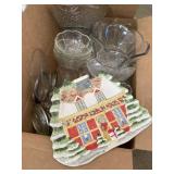 Vntg. Glass Mugs, Glasses, Bowls. Xmas Plate