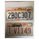 2 Ct. California and Nebraska License Plate