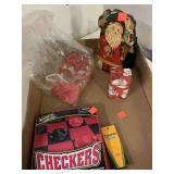 Santa decor, cookie cutters, checkers