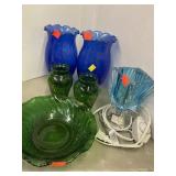 Blue & Green Glassware.  Including nightlight.