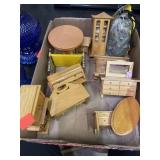 Lot of dollhouse furniture mostly wood.  Bag of