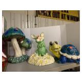Turtle, rabbit, and mushroom figurine