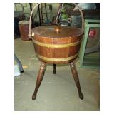 Vintage Sewing Bucket, Wood Bucket, Sewing