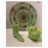 3 ct Green Glass Pieces (2 are Fenton)
