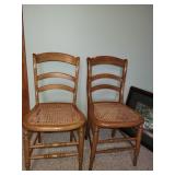 2 Cnt Wood Chairs W/ Caned Seats