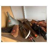 Group Lot Misc w/Funnel, Hammer, Brushes, misc