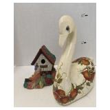 Pottery Lot.  Swan and Birdhouse