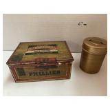 Tin cigar box and tin cylinder