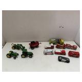 Toy fire trucks, tractors and misc
