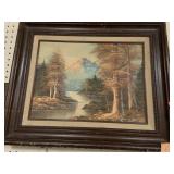 Trees, River, and mountain Approx 23x18.5 in