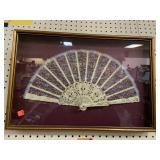 Victorian fan in shadow box  Approx 21x14 in