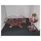 Pink Glass Dish & Oil Lamp Base