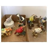 9 various bird figurines.