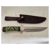 Chipaway Cutlery. Knife with sheath. Carved