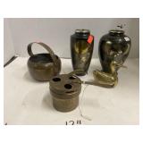 Lot of 5 Brass Items including 2 Vases