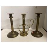 3 Brass Candle Holders Approximately  9 in Tall