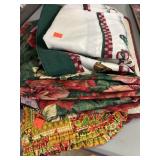 Lot of misc Christmas items. Tablecloth.