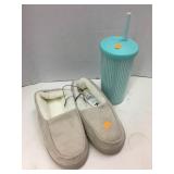Slippers and Tupperware Cup with StrawSlippers