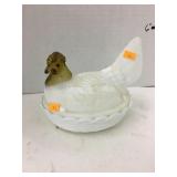 VTG Milk Glass Hen Dish w/ Lid