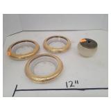 3 Cnt Gold & Glass Coasters & Enscence Burner?