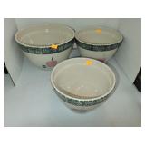 3,Cnt Ceramic Mixing Bowls W/ Apples On Them