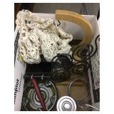 Box of Miscellaneous Decor, Banana Hanger, Jar,