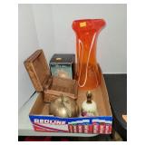 Ornate Orange Vase & Misc Decor