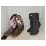 2 Pair Ladies Boots Coqboy Boots Sz 4 & Black
