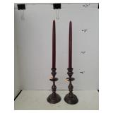 2 Cnt Wood Candle Holders W/ Candles