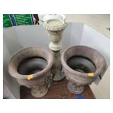 2 Small Heavy Planters & Rall Candle Holder