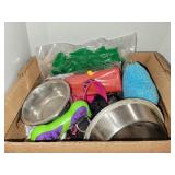 Box Lot of Dog Toys/Harnesses/Bowls