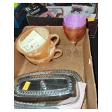 2 Cnt Anchor Hocking Peach Lustre Cuos & Antique