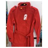 Womens Stand Collar Lace Up Woolen Coat Sz. XL