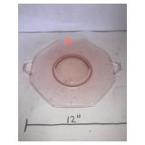 Pink Depression Glass Plate W/ Handles