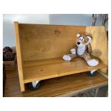 Vntg Wooden Rolling Cart & Tiger Toy