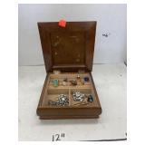 Vintage Wood Jewelry Box & Jewelry