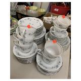 Blue flower dish set, approx 55 pieces