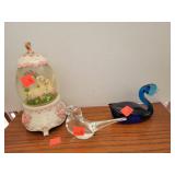 Musical Geese Globe/ Glass Bird & Blue Glass Swan
