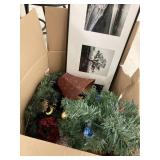 Box Of MISC Christmas Decor, Lamp, Picture Frame