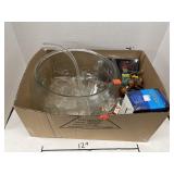 Box Lot Household Items: Glass Punch Bowl, etc
