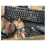 Keyboard, mouse, headphones