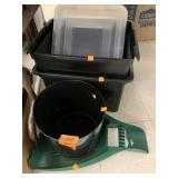 Storage bins, broken but lids still fit, and misc