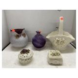 5 ct. - Vintage Vases, Boxes, Decor