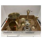Group Lot Candleholders, Ice Chest, etc (Brass?)