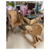 Vintage Wood Toys: Wagon, Rocking Chair, etc