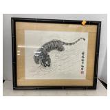 Vintage Framed Tiger Picture (app 18in x 12in)